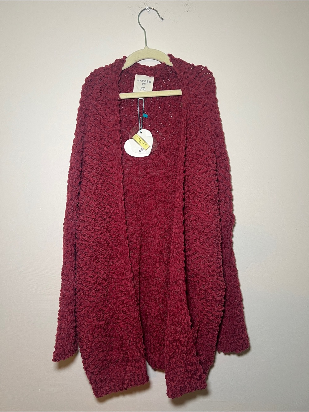 Hayden Girls Open-Front Chunky Cardigan Sweater - Wine